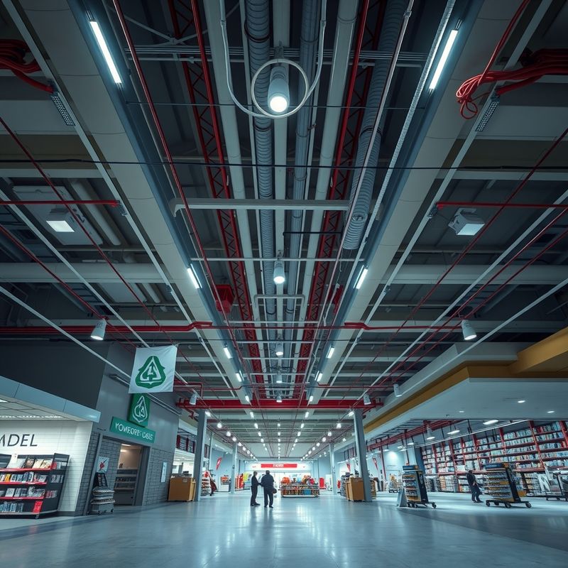 Retail store mid-remodel with new lighting and conduit