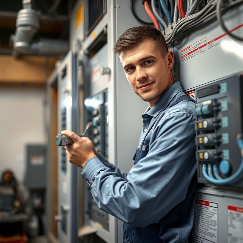 Electrician wiring a modern commercial breaker panel